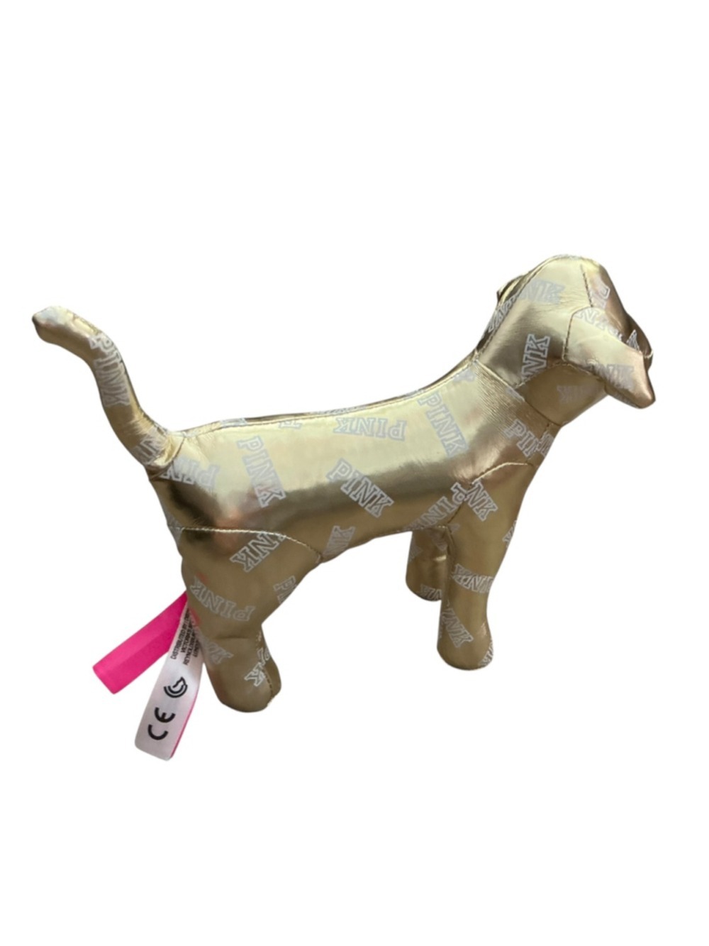 Victoria’s Secret PINK Gold Metallic Dog Plush Stuffed Animal Collectible Logo T